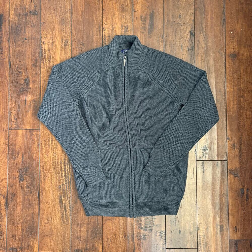 Jeremy Argyle 100% Merino Wool Jacket Mens S Gray Full Zip Casual Soft Warm